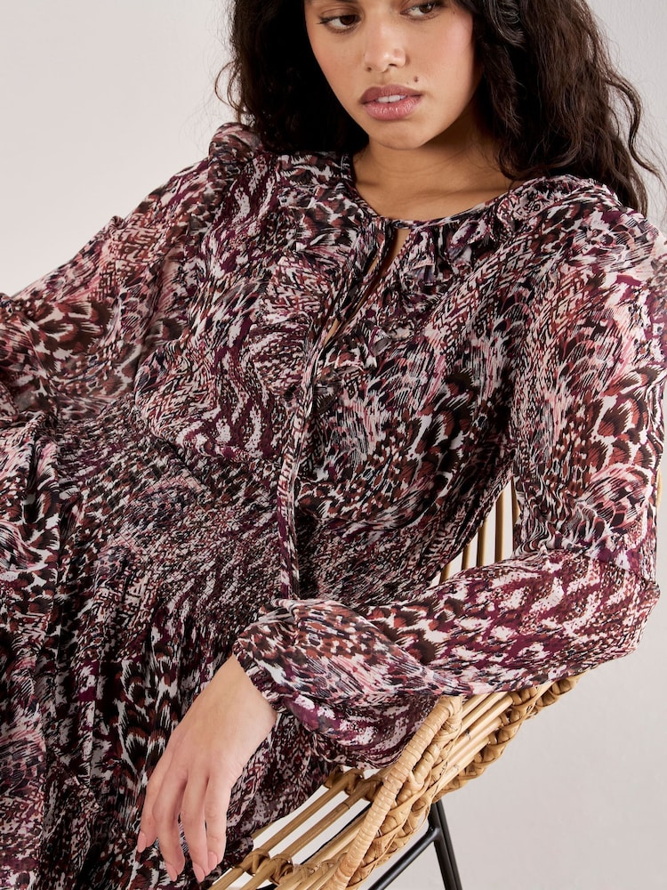 Apricot Red Feather Patchwork Ruffle Dress - Image 4 of 4 Apricot Red Feather Patchwork Ruffle Dress - Image 4 of 4