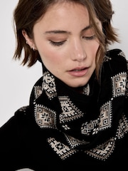 Apricot Black Aztec Diamond Jacquard Knit Dress With Snood - Image 2 of 5