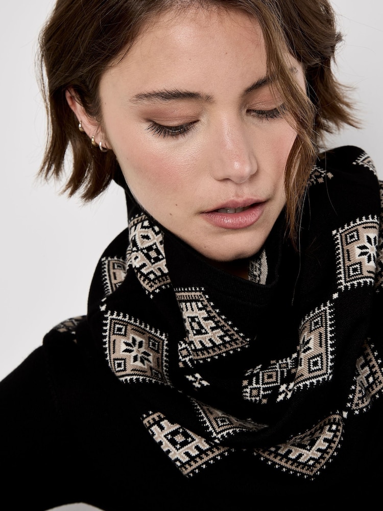 Apricot Black Aztec Diamond Jacquard Knit Dress With Snood - Image 2 of 5 Apricot Black Aztec Diamond Jacquard Knit Dress With Snood - Image 2 of 5