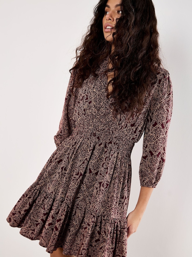 Apricot Red Mono Paisley Ruffle Detail Dress - Image 4 of 4