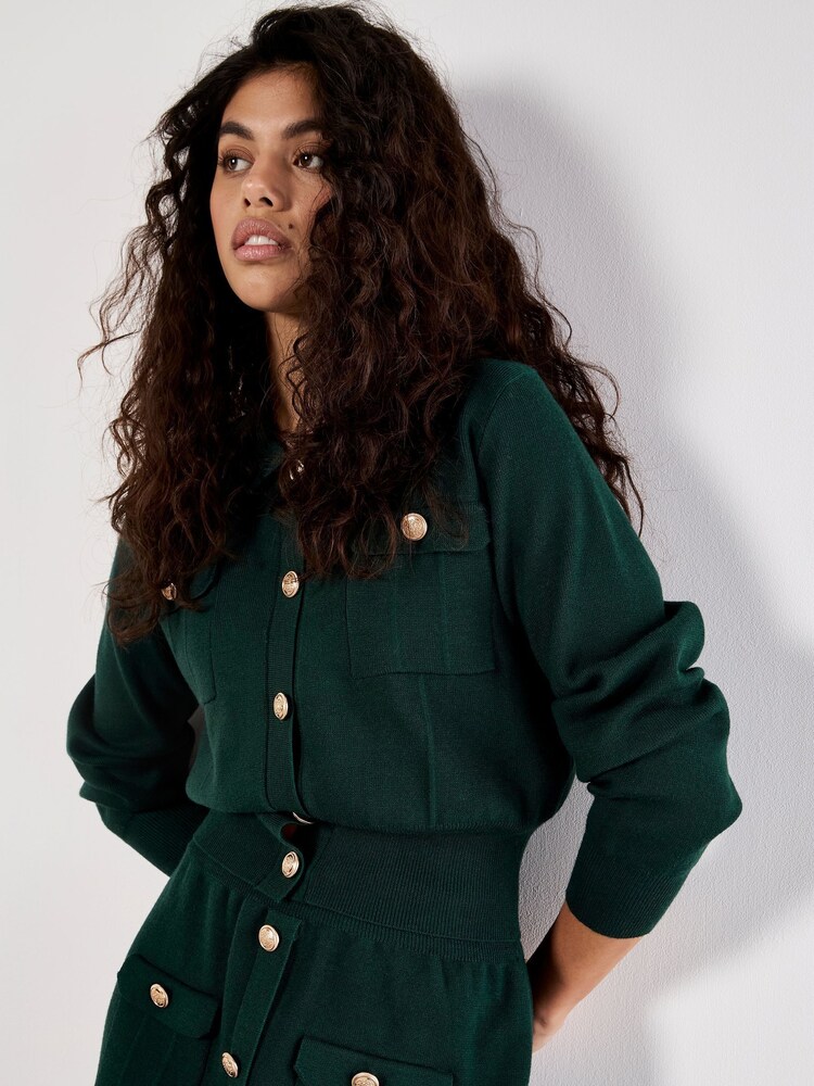 Apricot Green Gold Colour Button Knit Cardigan - Image 2 of 4 Apricot Green Gold Colour Button Knit Cardigan - Image 2 of 4