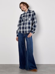 Apricot Blue Washed Check Western Shirt - Image 1 of 4