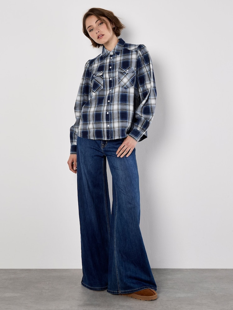 Apricot Blue Washed Check Western Shirt - Image 1 of 4