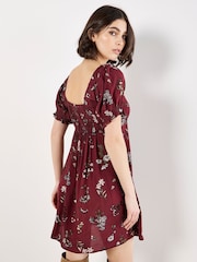 Apricot Red Botanical Floral Tea Dress - Image 4 of 4
