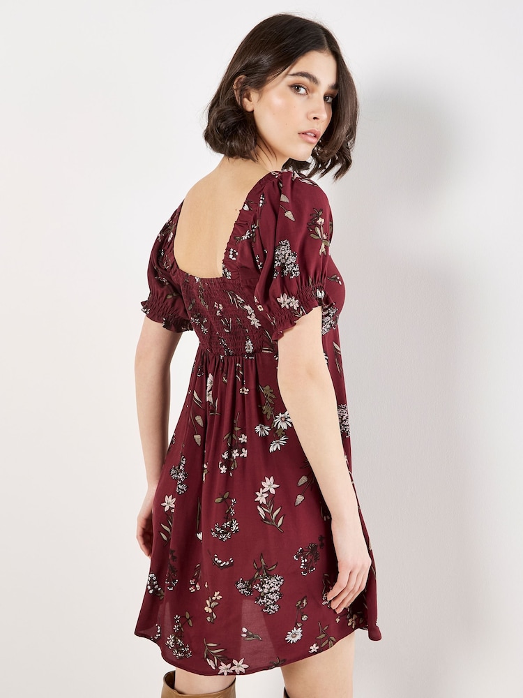 Apricot Red Botanical Floral Tea Dress - Image 4 of 4