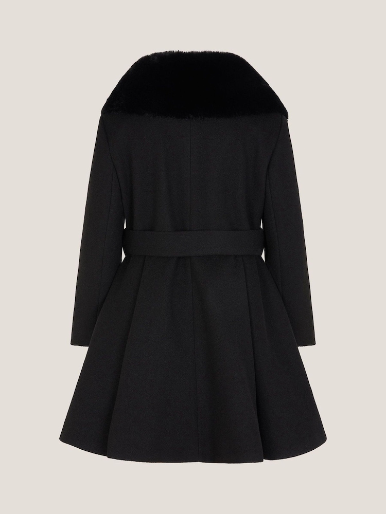 Monsoon Black Faux Fur Collar Dress Coat - Image 2 of 3