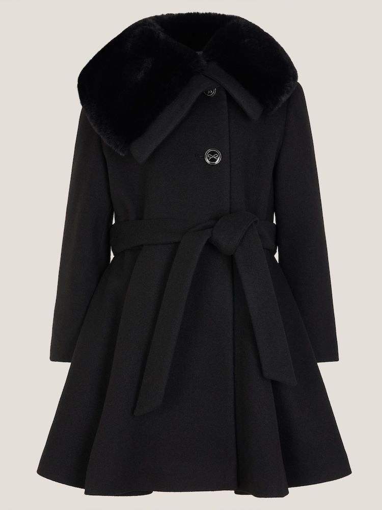 Monsoon Black Faux Fur Collar Dress Coat - Image 3 of 3