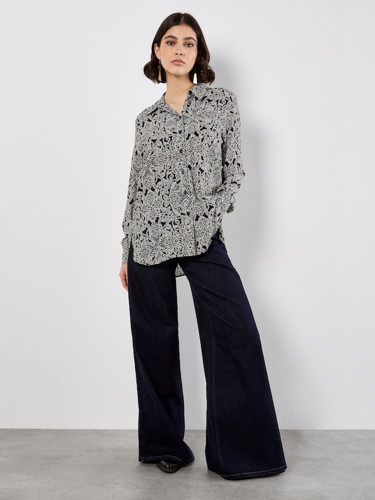 Apricot Black Mono Paisley Two Pocket Sheer Shirt - Image 1 of 5