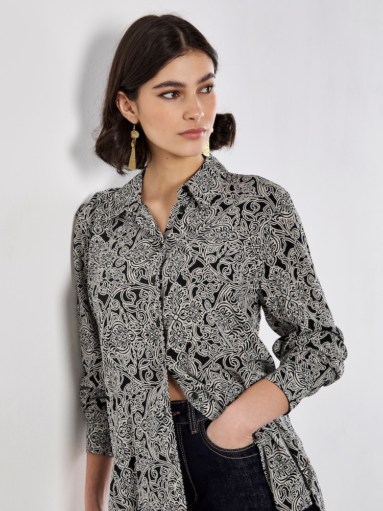 Apricot Black Mono Paisley Two Pocket Sheer Shirt - Image 5 of 5