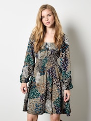 Apricot Green Milkmaid Patchwork Mini Dress - Image 1 of 4