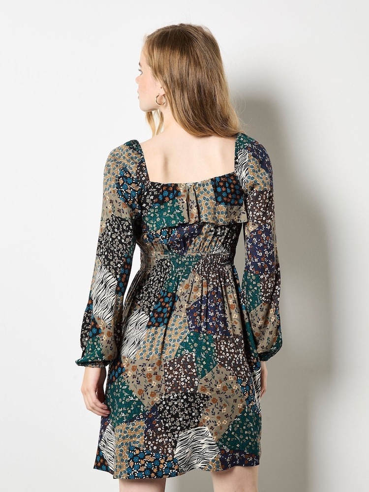 Apricot Green Milkmaid Patchwork Mini Dress - Image 4 of 4 Apricot Green Milkmaid Patchwork Mini Dress - Image 4 of 4