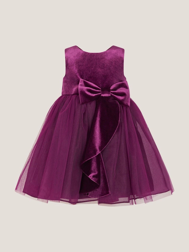 Monsoon Purple Baby Velvet Bow Party Dress - Image 3 of 3