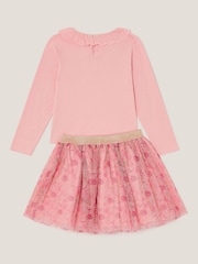 Monsoon Pink Sequin Unicorn Top & Floral Print Mesh Skirt Set - Image 2 of 3