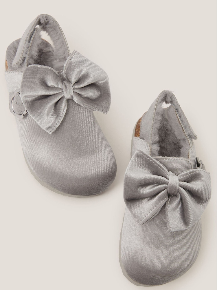 Monsoon Silver Sparkly Velour Bow Clogs - Image 1 of 2