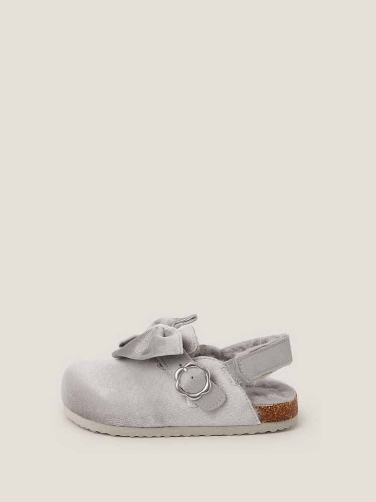 Monsoon Silver Sparkly Velour Bow Clogs - Image 2 of 2