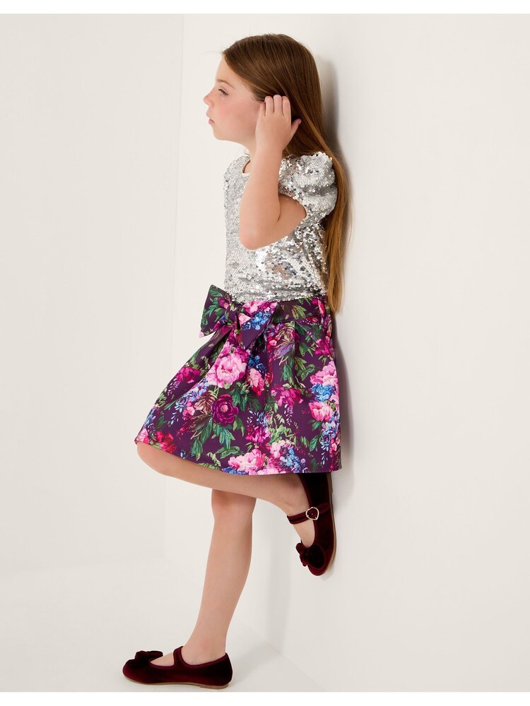 Monsoon Purple Floral Print Bow Scuba Skirt - Image 1 of 2 Monsoon Purple Floral Print Bow Scuba Skirt - Image 1 of 2