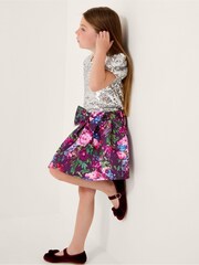Monsoon Purple Floral Print Bow Scuba Skirt - Image 2 of 2