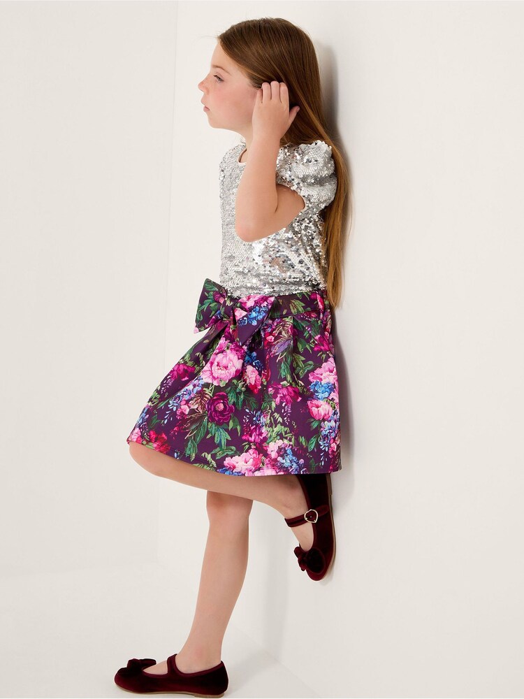 Monsoon Purple Floral Print Bow Scuba Skirt - Image 2 of 2 Monsoon Purple Floral Print Bow Scuba Skirt - Image 2 of 2