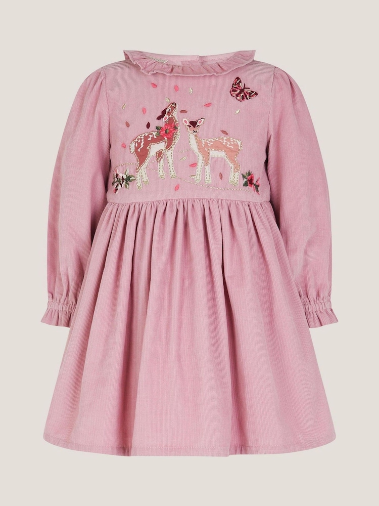 Monsoon Pink Baby Felicity Embroidered Corduroy Dress - Image 1 of 3