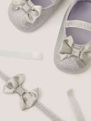 Monsoon Silver Baby Bow Glitter Booties & Headband Set - Image 3 of 3