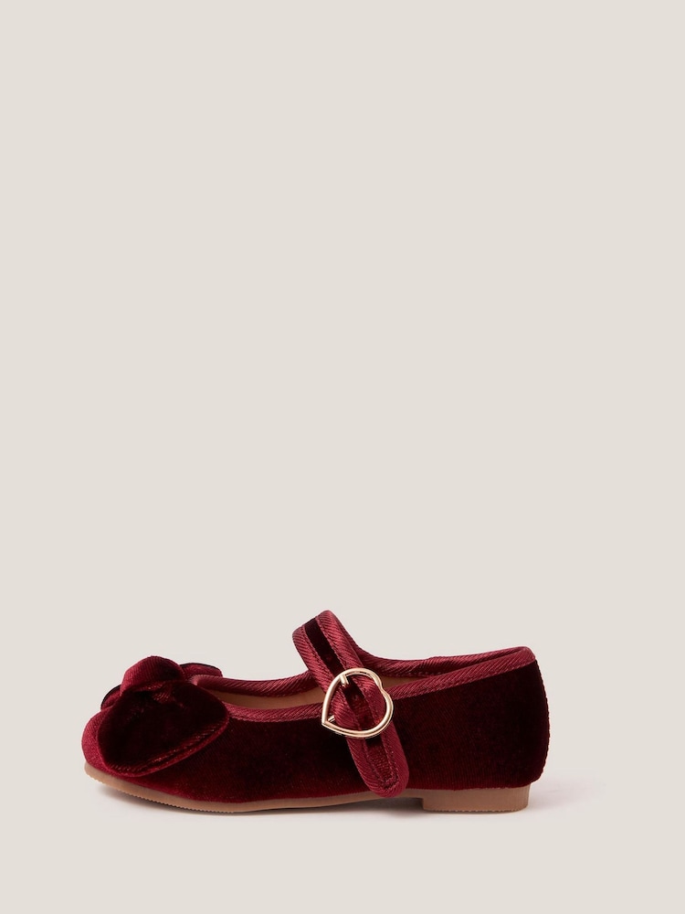 Monsoon Red Toddler Velvet Bow Ballet Flats - Image 1 of 3 Monsoon Red Toddler Velvet Bow Ballet Flats - Image 1 of 3