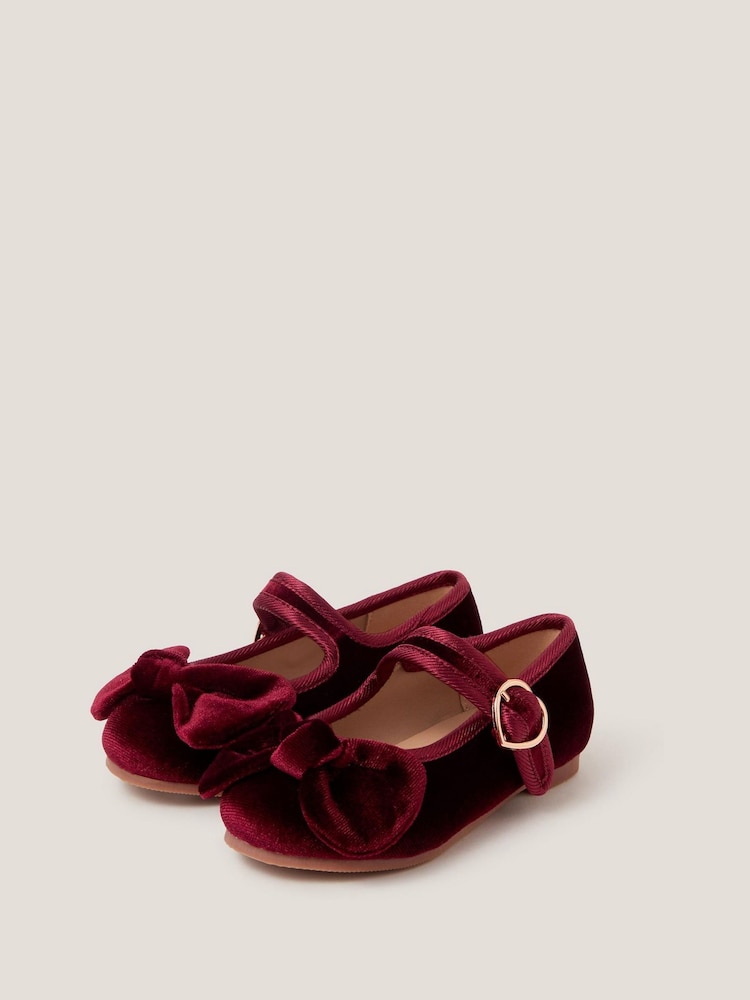 Monsoon Red Toddler Velvet Bow Ballet Flats - Image 2 of 3 Monsoon Red Toddler Velvet Bow Ballet Flats - Image 2 of 3