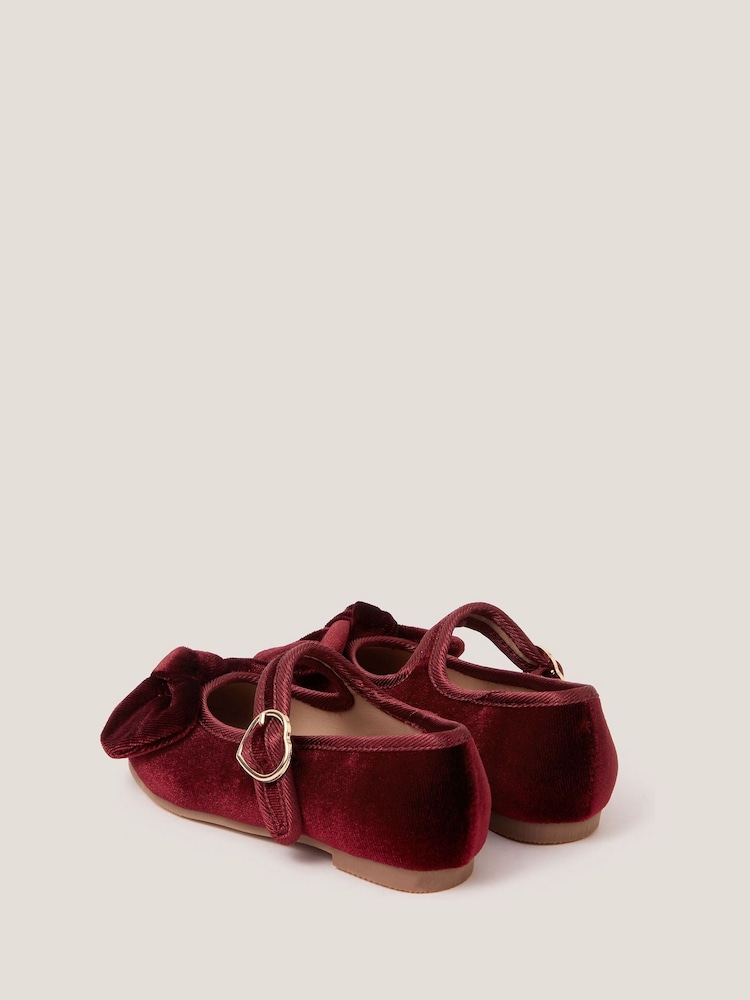 Monsoon Red Toddler Velvet Bow Ballet Flats - Image 3 of 3 Monsoon Red Toddler Velvet Bow Ballet Flats - Image 3 of 3