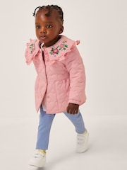 Monsoon Pink Baby Embroidered Heart Quilted Coat - Image 1 of 4