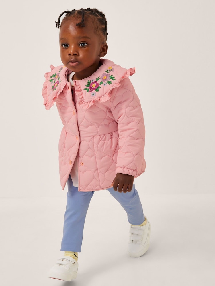Monsoon Pink Baby Embroidered Heart Quilted Coat - Image 1 of 4