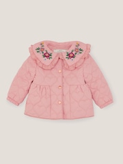 Monsoon Pink Baby Embroidered Heart Quilted Coat - Image 2 of 4
