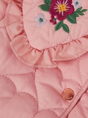 Monsoon Pink Baby Embroidered Heart Quilted Coat - Image 4 of 4