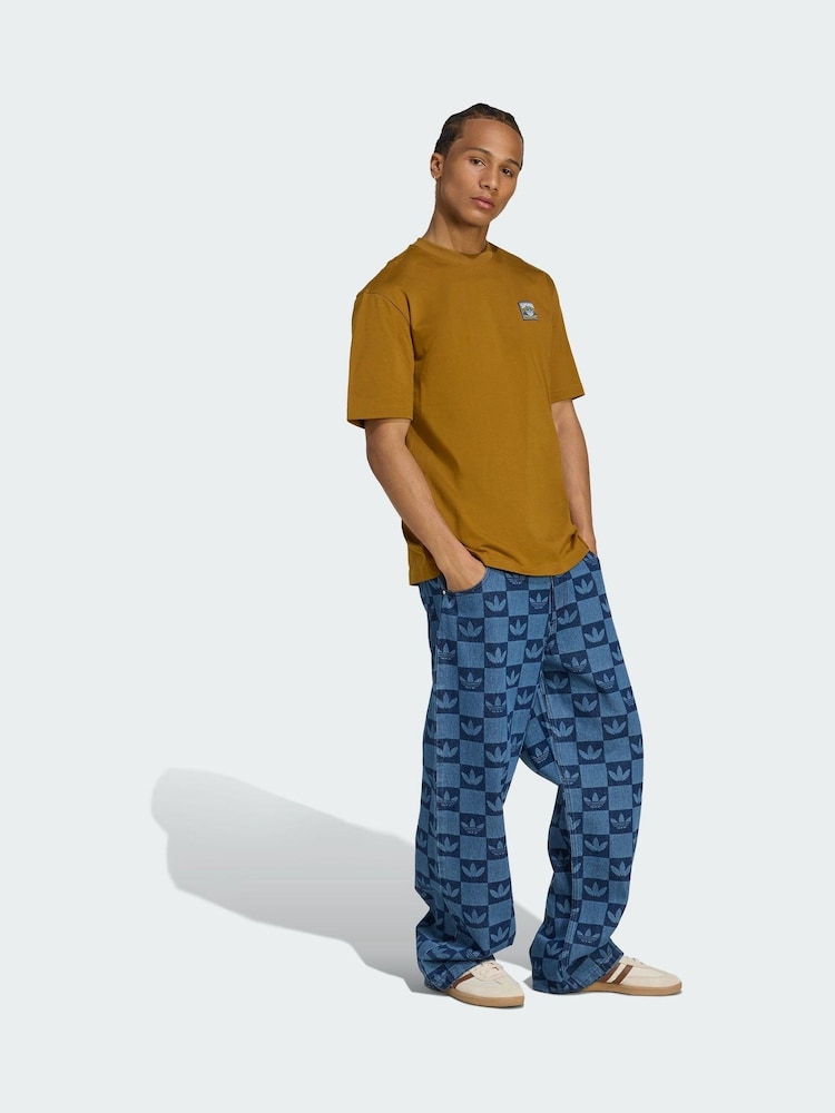 adidas Originals Blue Monogram All Over Print Regular Denim Trousers - Image 1 of 5 adidas Originals Blue Monogram All Over Print Regular Denim Trousers - Image 1 of 5