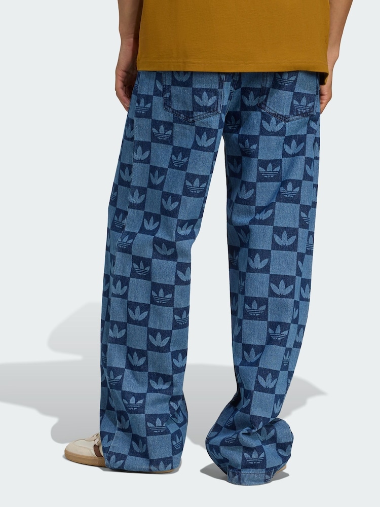 adidas Originals Blue Monogram All Over Print Regular Denim Trousers - Image 2 of 5 adidas Originals Blue Monogram All Over Print Regular Denim Trousers - Image 2 of 5