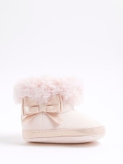 River Island Pink Bow Suedette Booties - Image 1 of 5