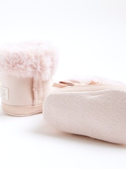 River Island Pink Bow Suedette Booties - Image 4 of 5