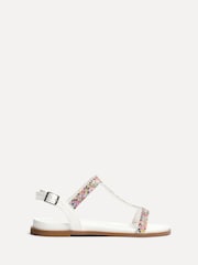 Linzi White Lois T-Bar Flat Sandals With Multi Coloured Beading - Image 2 of 5