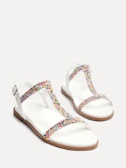 Linzi White Lois T-Bar Flat Sandals With Multi Coloured Beading - Image 3 of 5