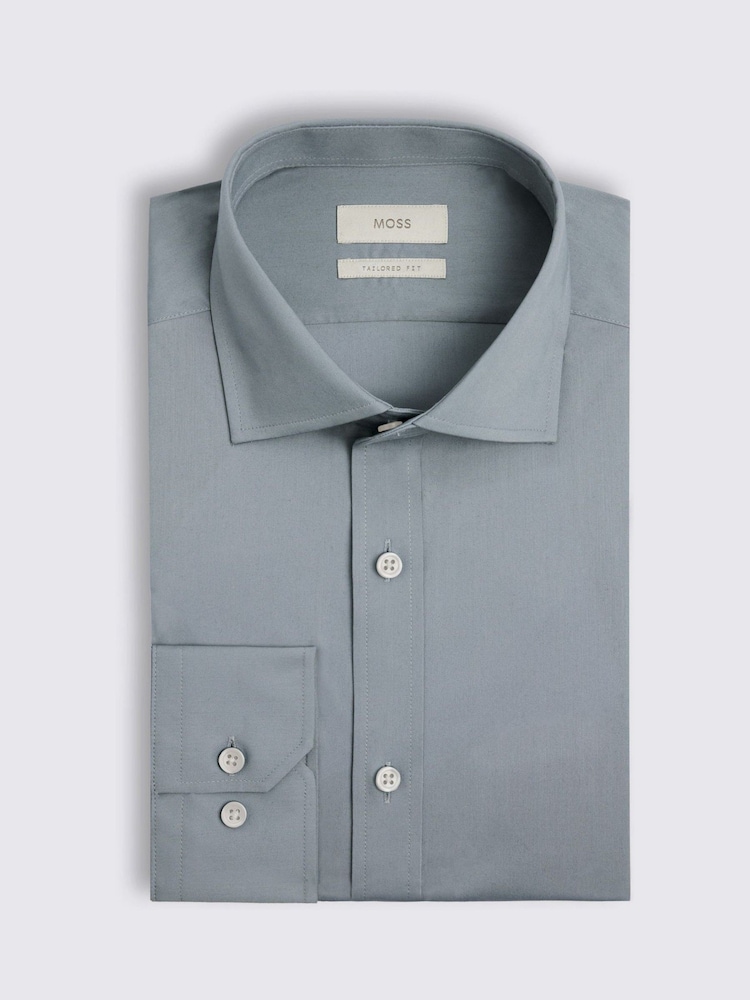 MOSS Tailored Fit Mid Blue Stretch Shirt - Image 3 of 3