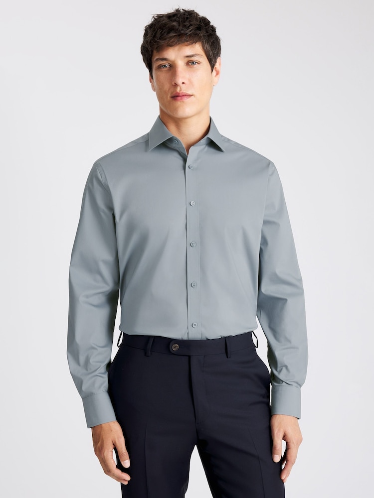 MOSS Regular Fit Mid Blue Stretch Shirt - Image 1 of 3
