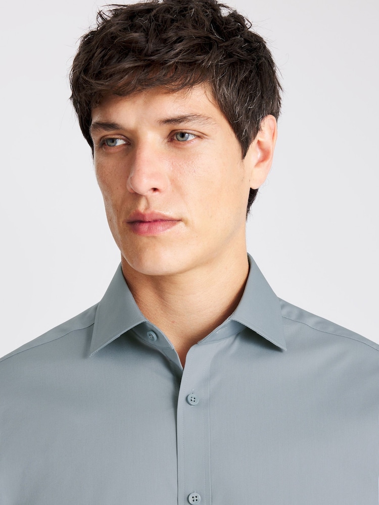 MOSS Regular Fit Mid Blue Stretch Shirt - Image 2 of 3