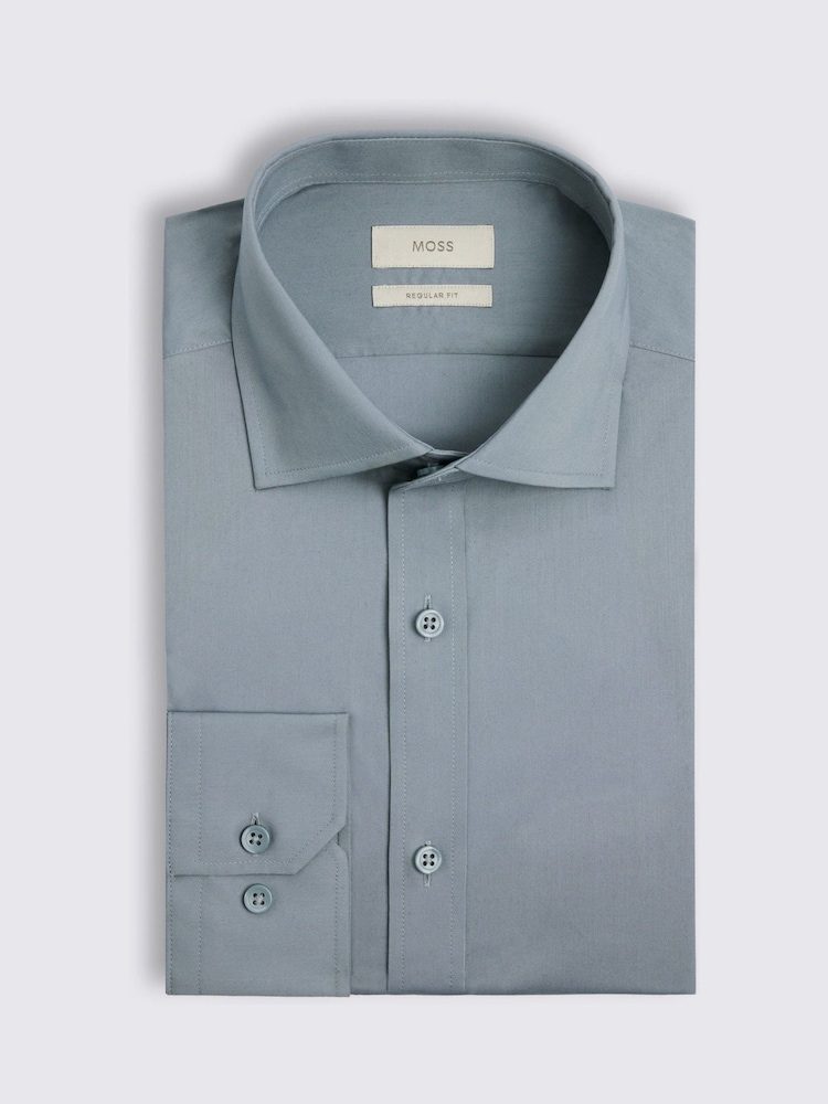MOSS Regular Fit Mid Blue Stretch Shirt - Image 3 of 3 MOSS Regular Fit Mid Blue Stretch Shirt - Image 3 of 3