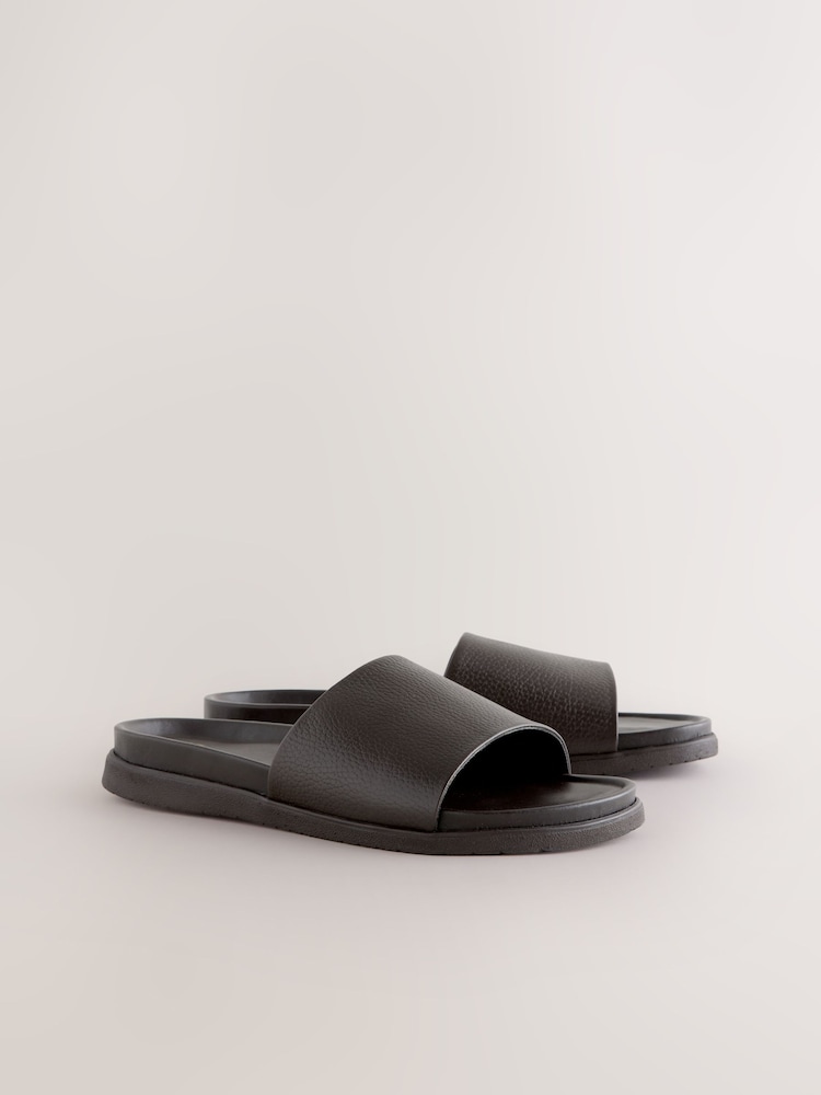 Brown Leather Slide Sandals - Image 1 of 6