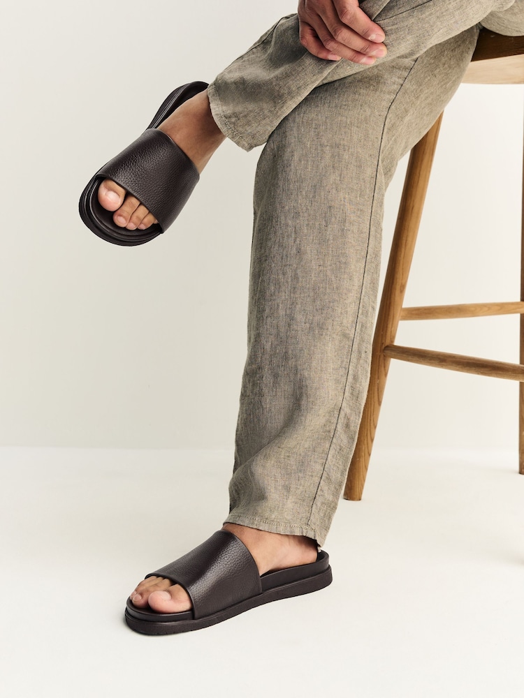 Brown Leather Slide Sandals - Image 2 of 6