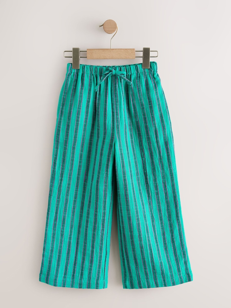 Teal/ Green Stripe - Pantaloni largi cu elastic în talie (3-16ani) - Imaginea 1 din 4