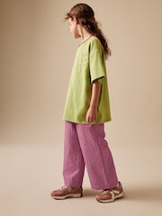 Berry Red/ Pink Stripe - Pantaloni largi cu elastic în talie (3-16ani) - Imaginea 4 din 8