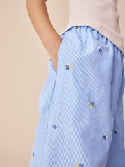 Embroidered Ditsy Blue/White Stripe - Pantaloni largi cu elastic în talie (3-16ani) - Imaginea 5 din 9
