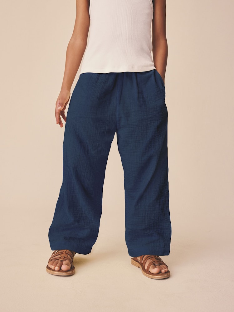 Navy Wide Leg Linen Trousers (3-16yrs) - Image 1 of 7