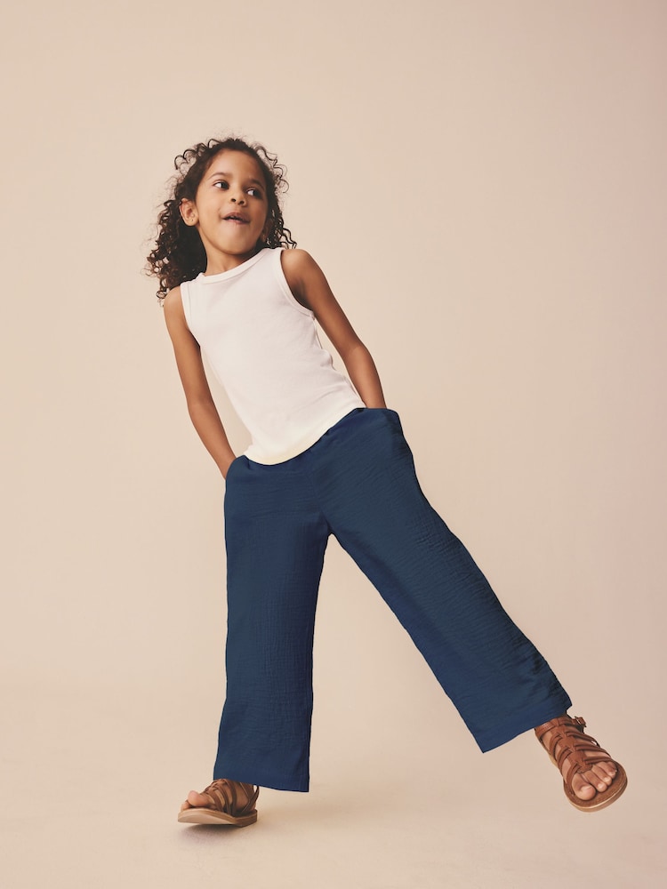 Navy Wide Leg Linen Trousers (3-16yrs) - Image 2 of 7
