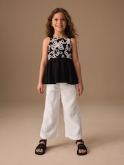 White Wide Leg Linen Trousers (3-16yrs) - Image 2 of 7