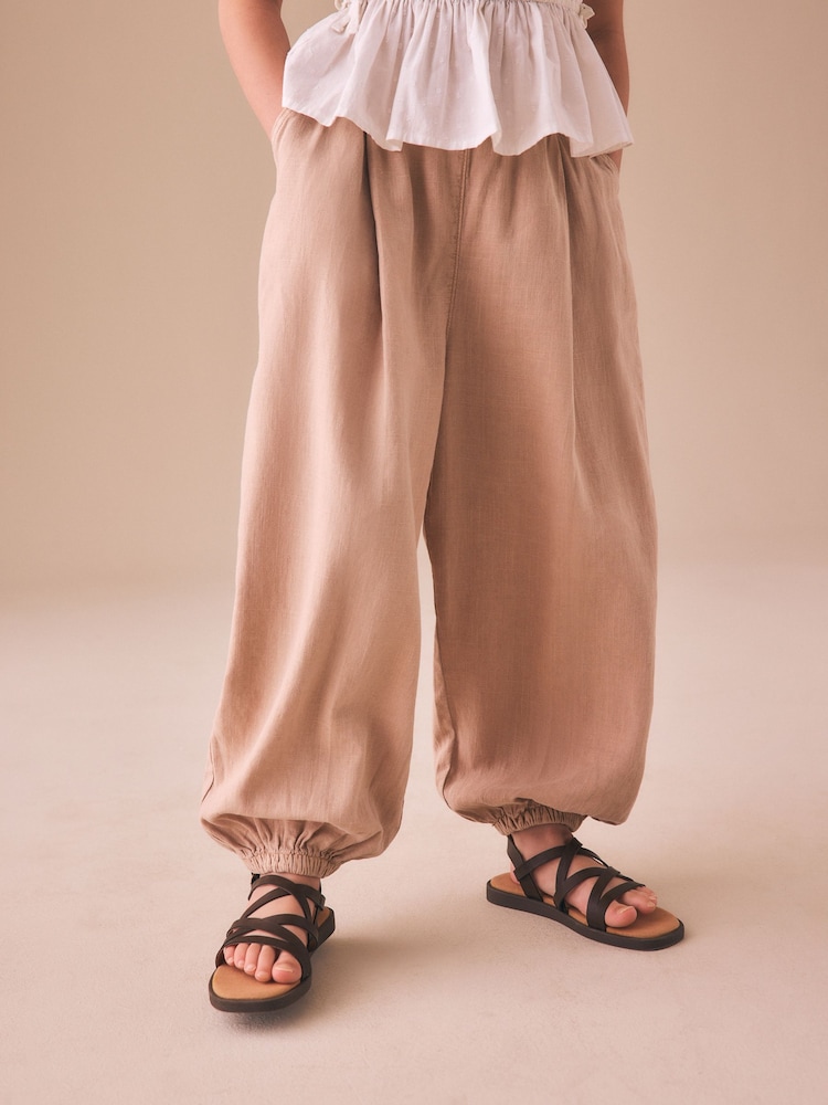 Stone Linen Cuffed Trousers (3-16yrs) - Image 1 of 4